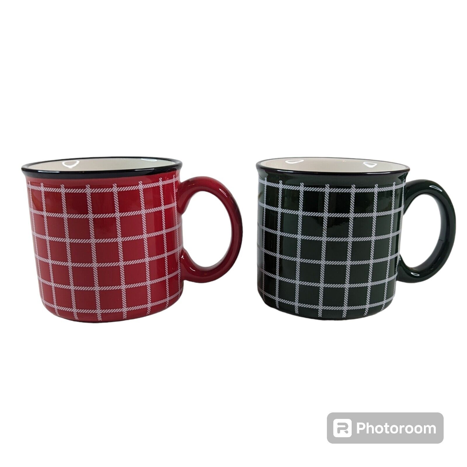 Hallmark Red & Green Plaid Mugs Christmas Set of 2 Large Ceramic Coffee Cups 