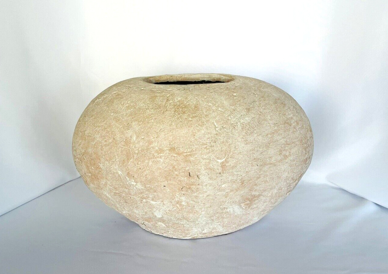 Large Vintage Mid Century Modern Textured Oval Vase beige 