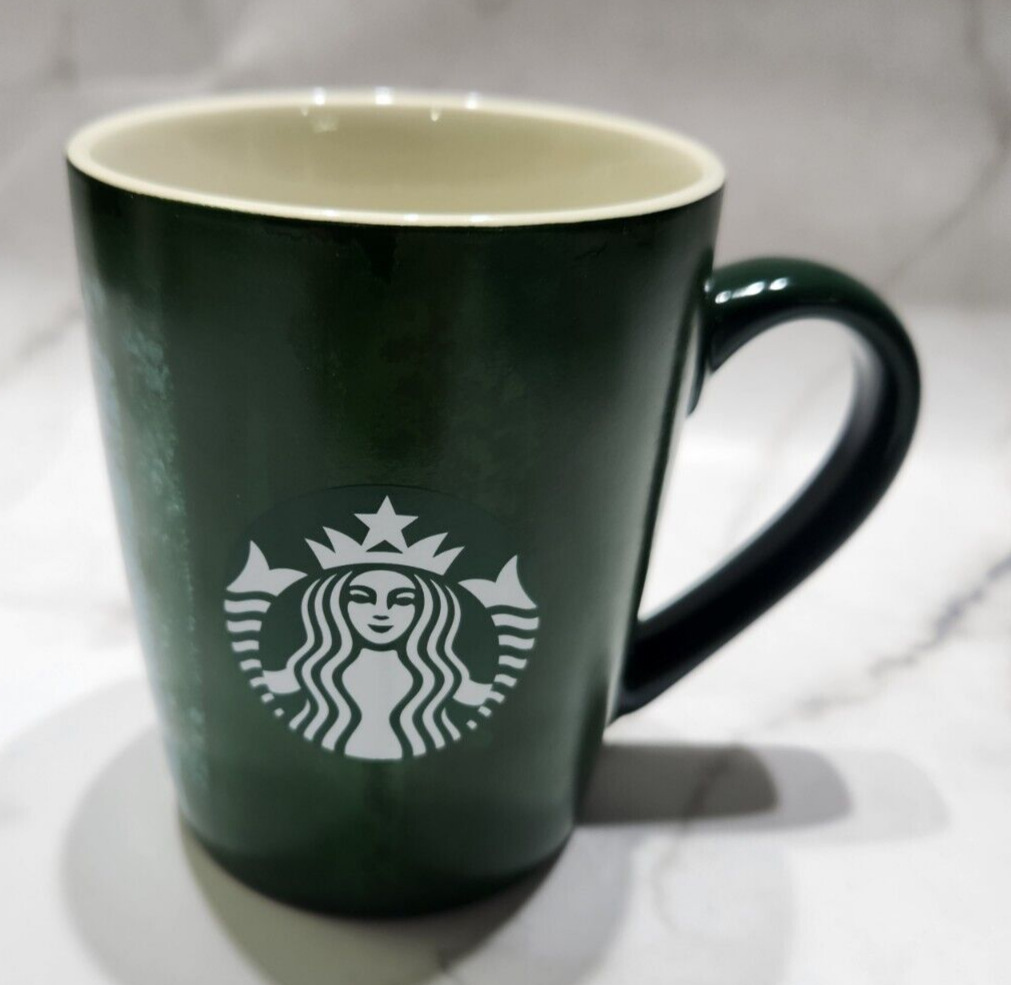 2021 Starbucks 10 Fl Oz Mug Christmas Holiday Green w/Paint Strokes