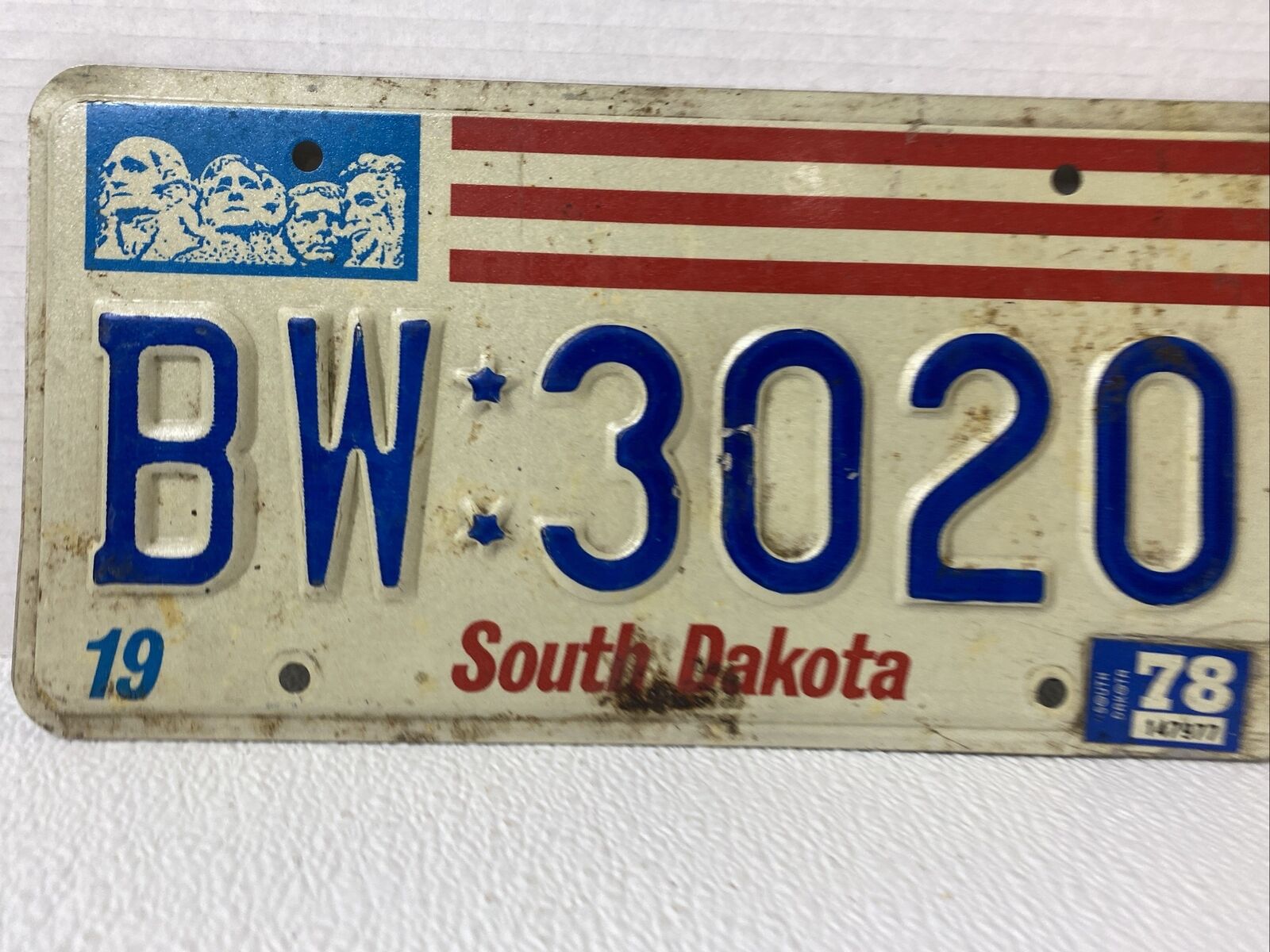 1978 South Dakota Mt Rushmore License Plate BW-3020 Collectible 78 Tags