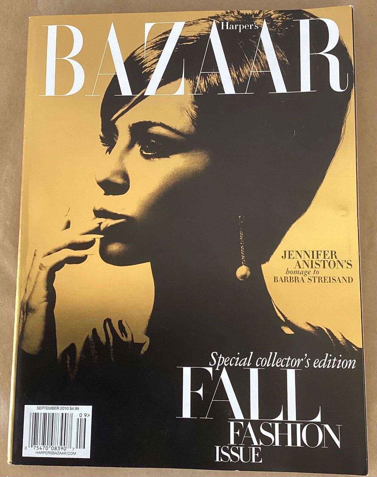 Jennifer Aniston Harper's Bazaar Rare Gold Cover Streisand tribute Sept 2010