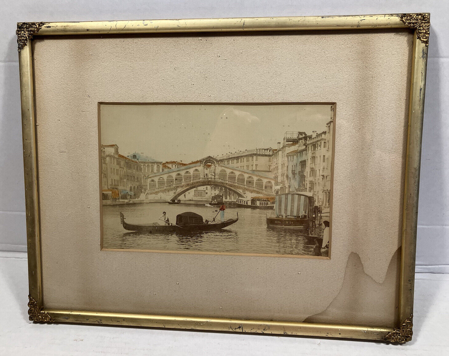 Antique Grand Tour Venice Italy Photo Print Hand Colored in Original Frame