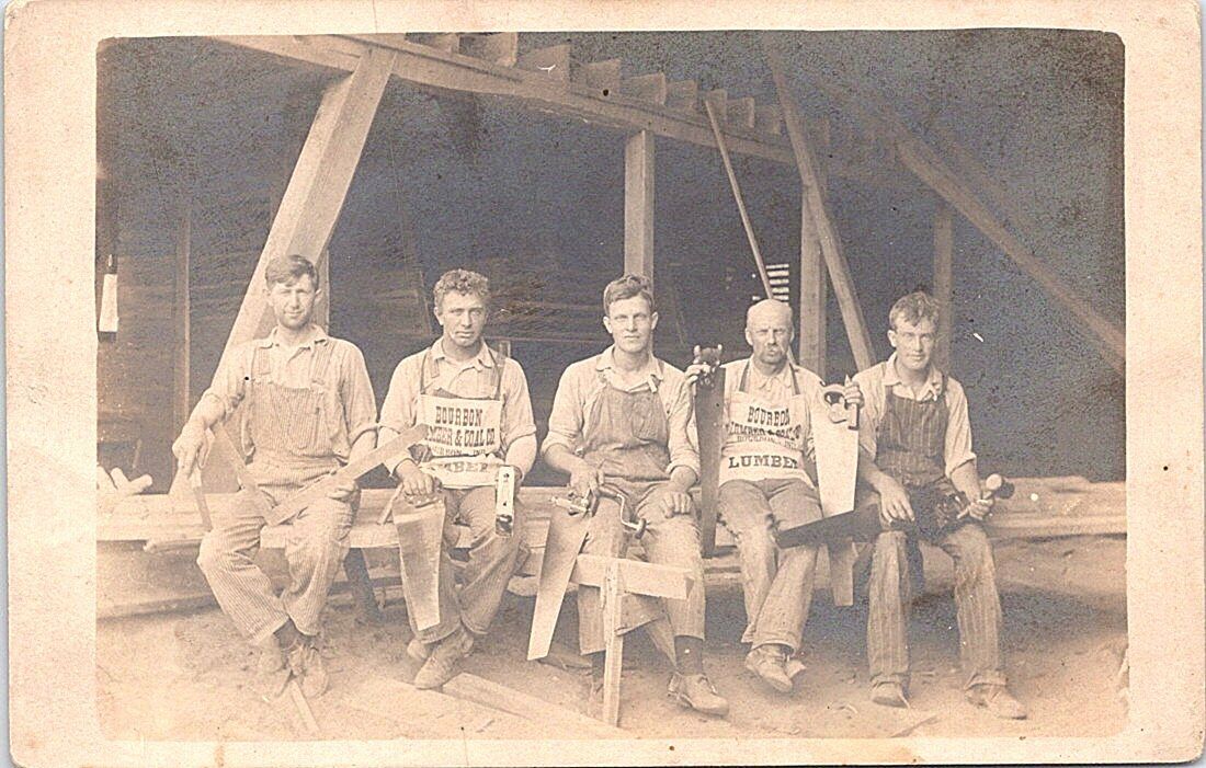 Bourbon Indiana RPPC Bourbon Lumber & Coal Co. Workers Labor Scene early 1900s