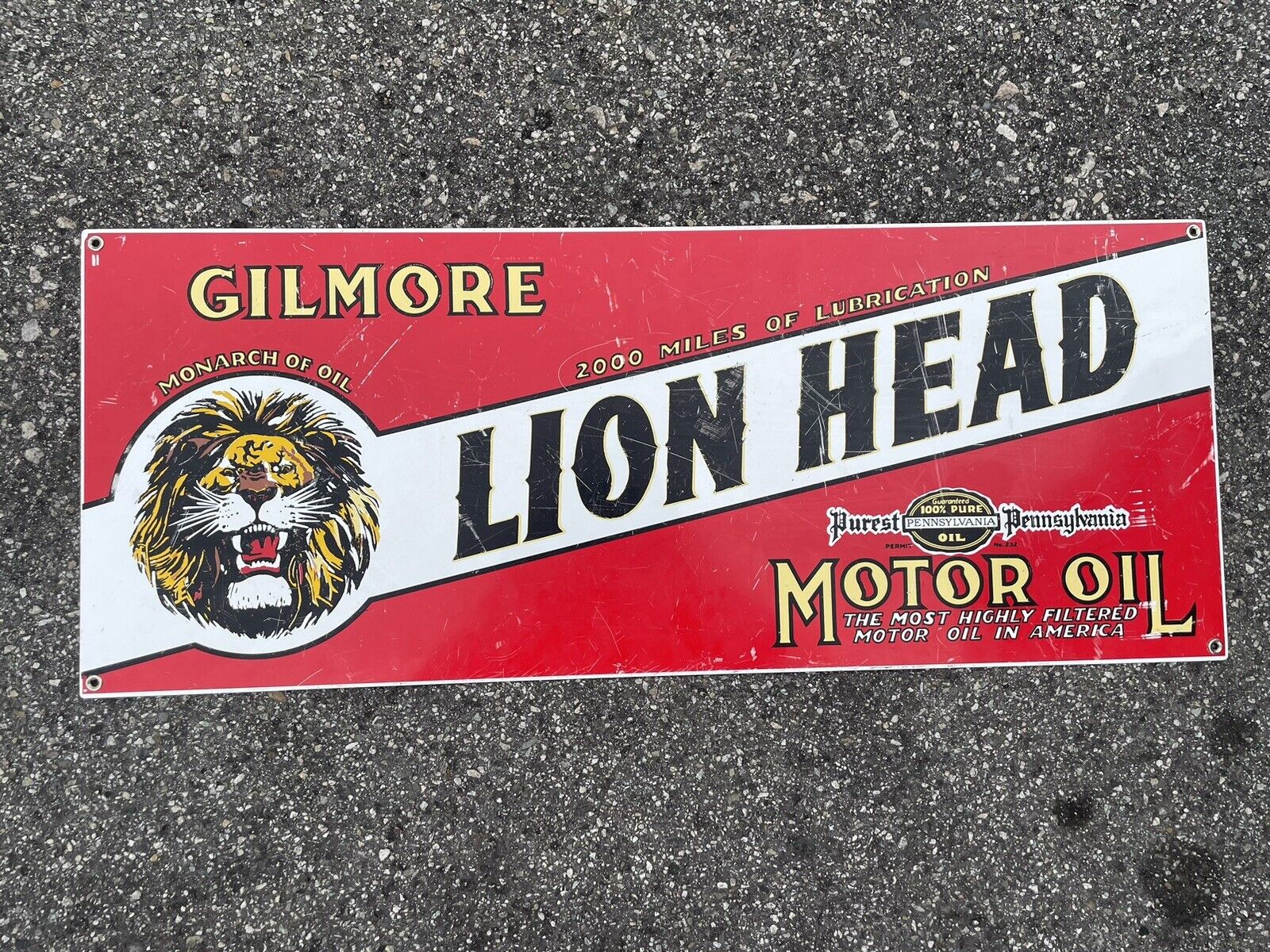 Antique Vintage Sign Gilmore Lion Head Oil Gas Reproduction