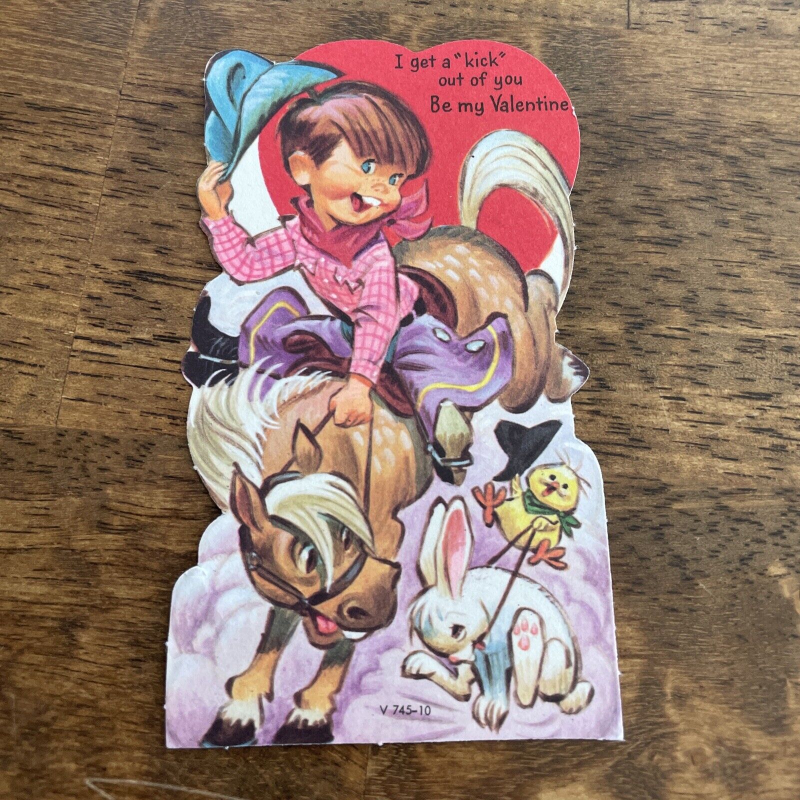 Vintage Valentine\'s Greeting Card Ephemera UNUSED Cowboy Horse Anthropomorphic