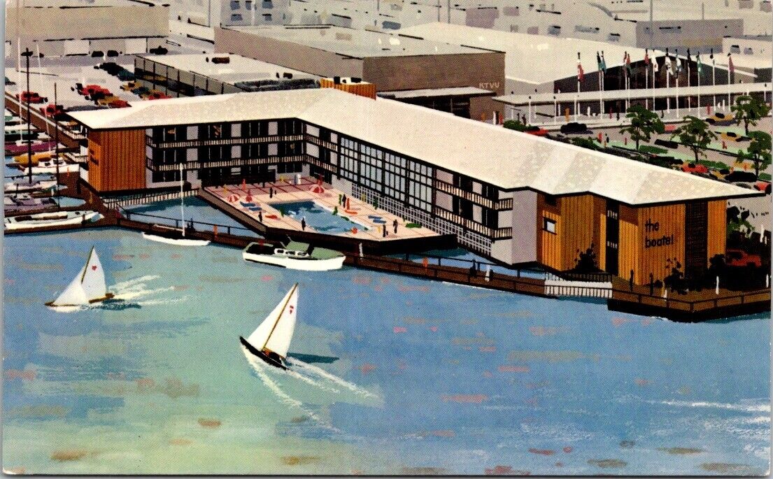Oakland CA California Boatel Motor Lodge Yacht Hotel Advertise Vintage Postcard