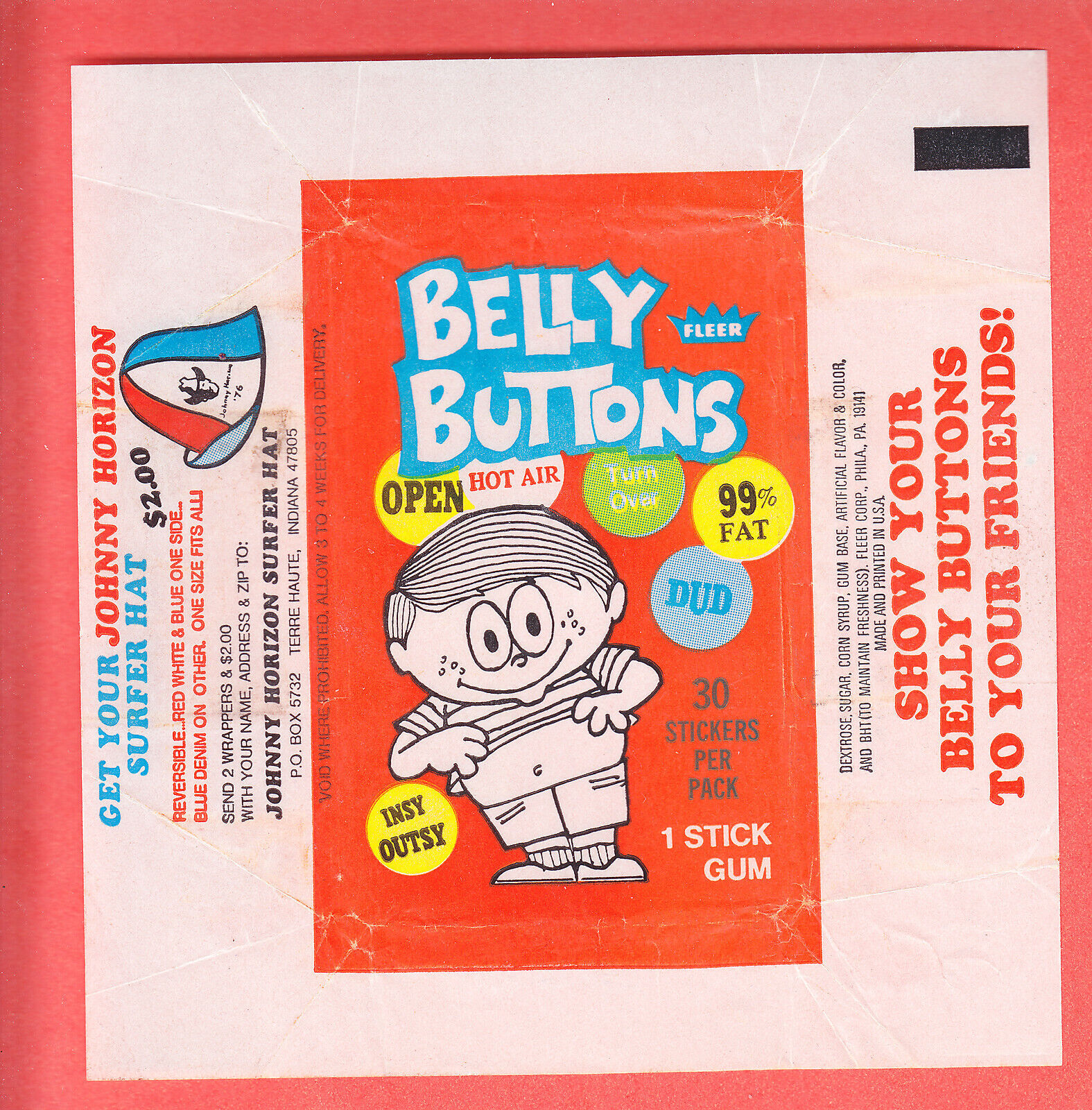 1970\'S  FLEER  BELLY BUTTONS  5 Cent  WRAPPER  NM/MT