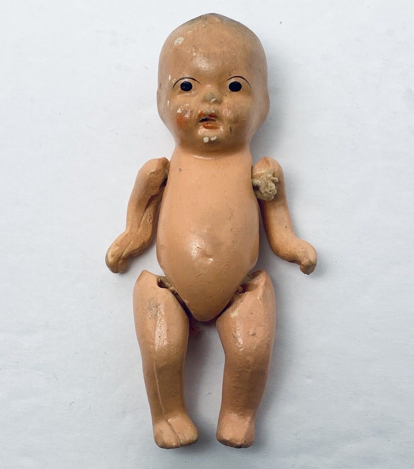 Antique Baby Doll Bisque Miniature Jointed Figurine Painted Porcelain JAPAN 3.5\