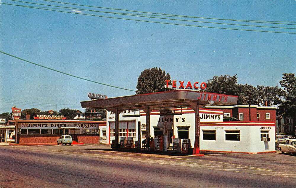 Auburn Maine Jimmy's Gas Station and Diner Vintage Postcard AA18057
