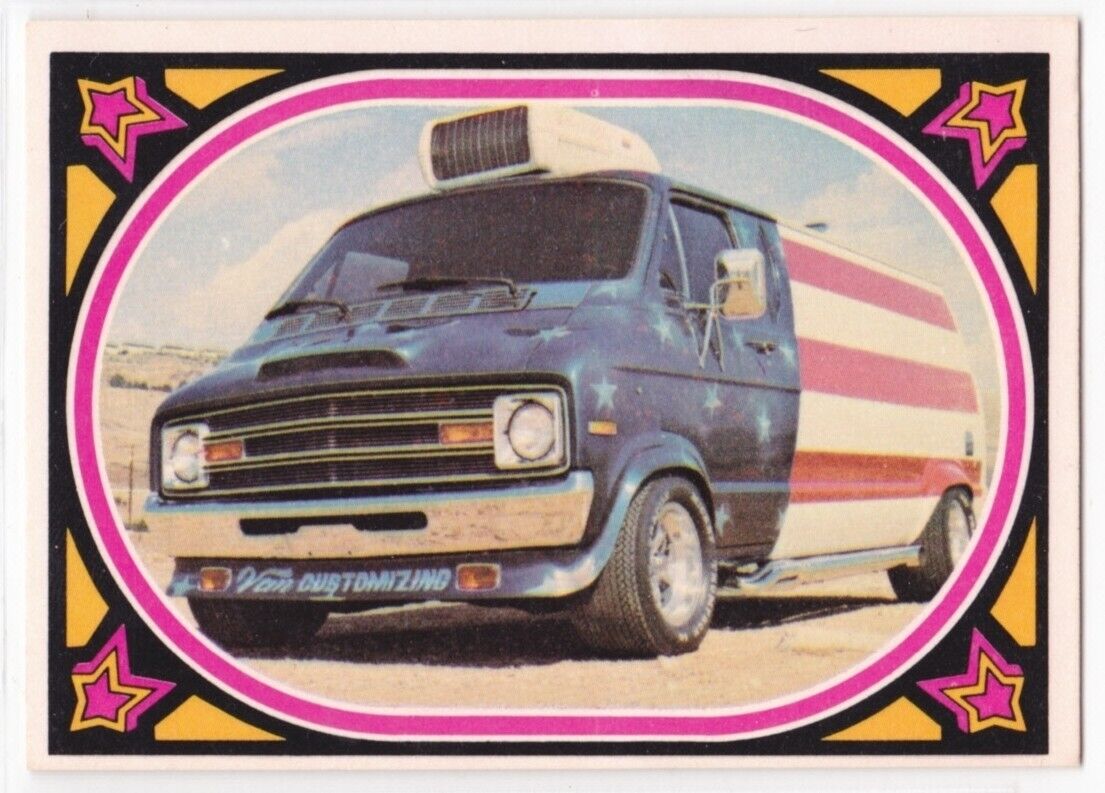 Vintage Truckin\' Trading Card #29 - 1971 Dodge B-Series Van Red White & Blue