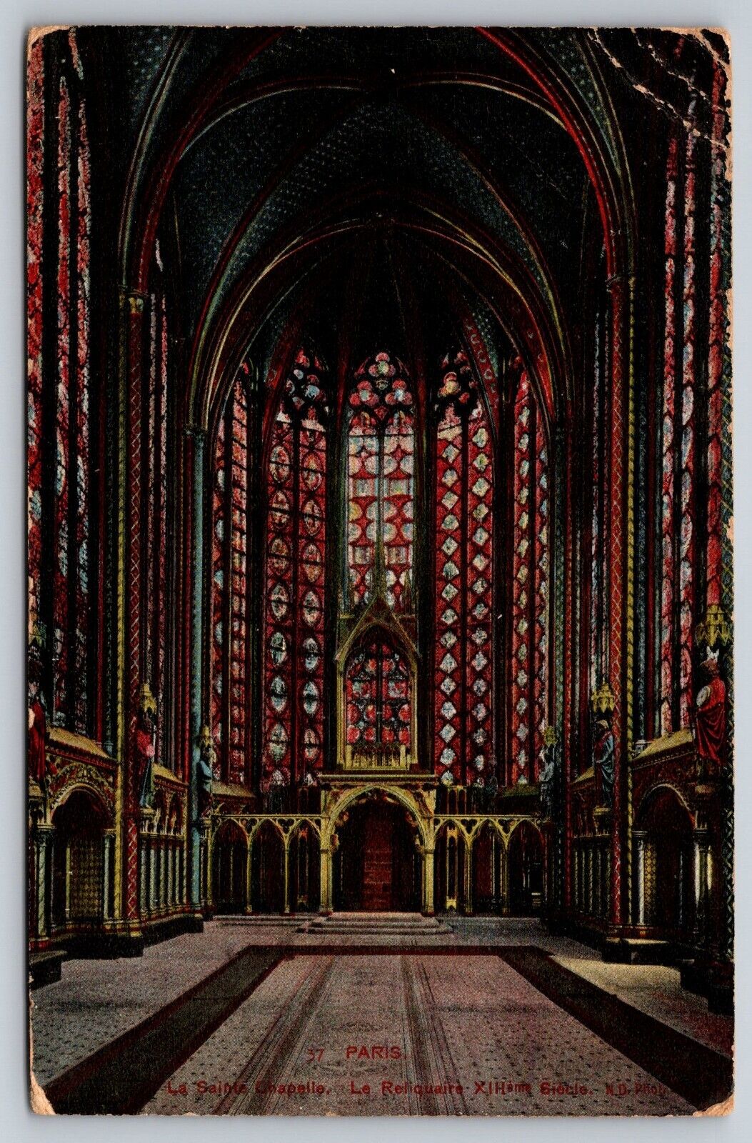 Postcard France Paris c1910 Cathedral Stained Glass Interior 4F
