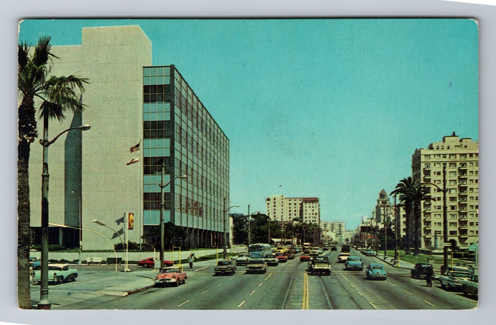 Long Beach CA-California, Looking West Ocean Boulevard, Vintage Postcard