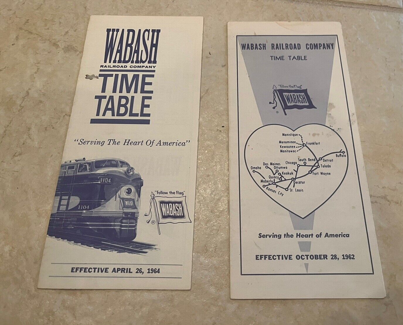 VTG Rare 2 Wabash RR Passenger Train Schedules 1962 / 1964 Public Timetables
