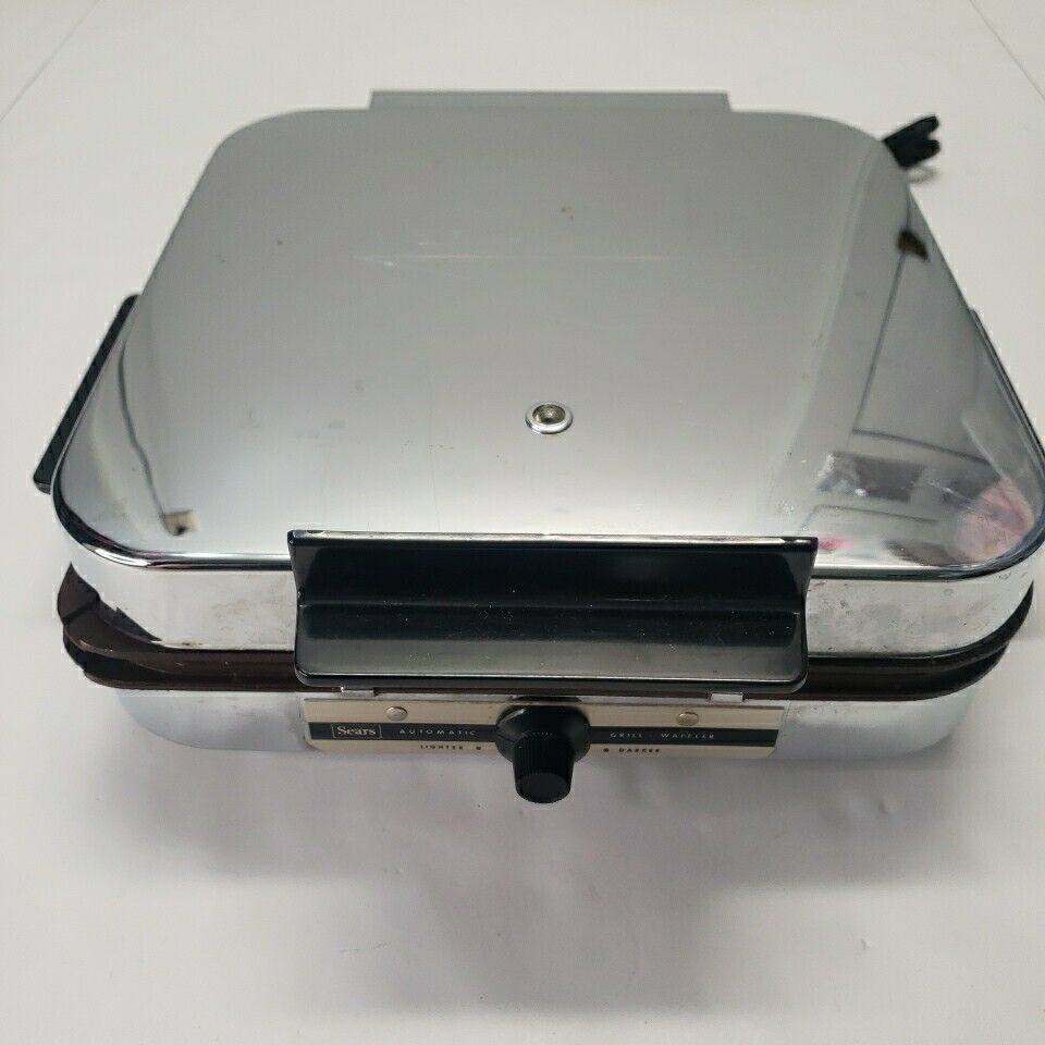 VTG Chrome Sears Kenmore Electric Automatic Grill Griddle Waffle Maker Non-Stick