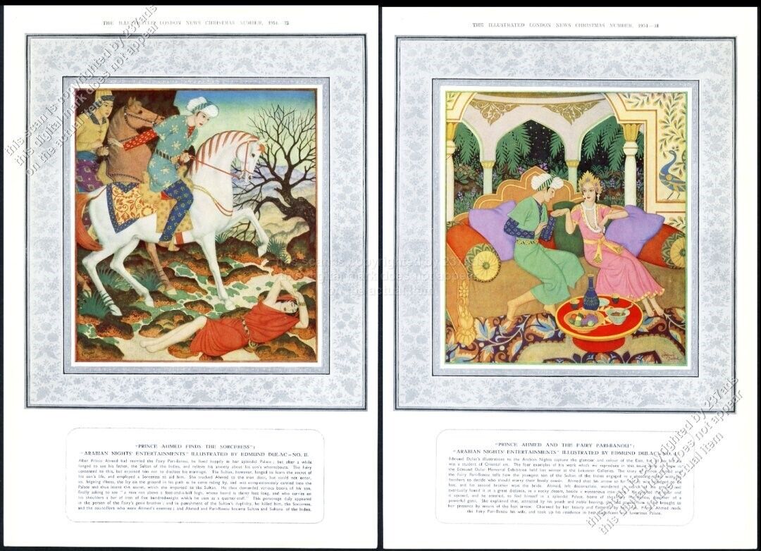 1954 Edmund Dulac Arabian Nights prince fairy / sorceress vintage print