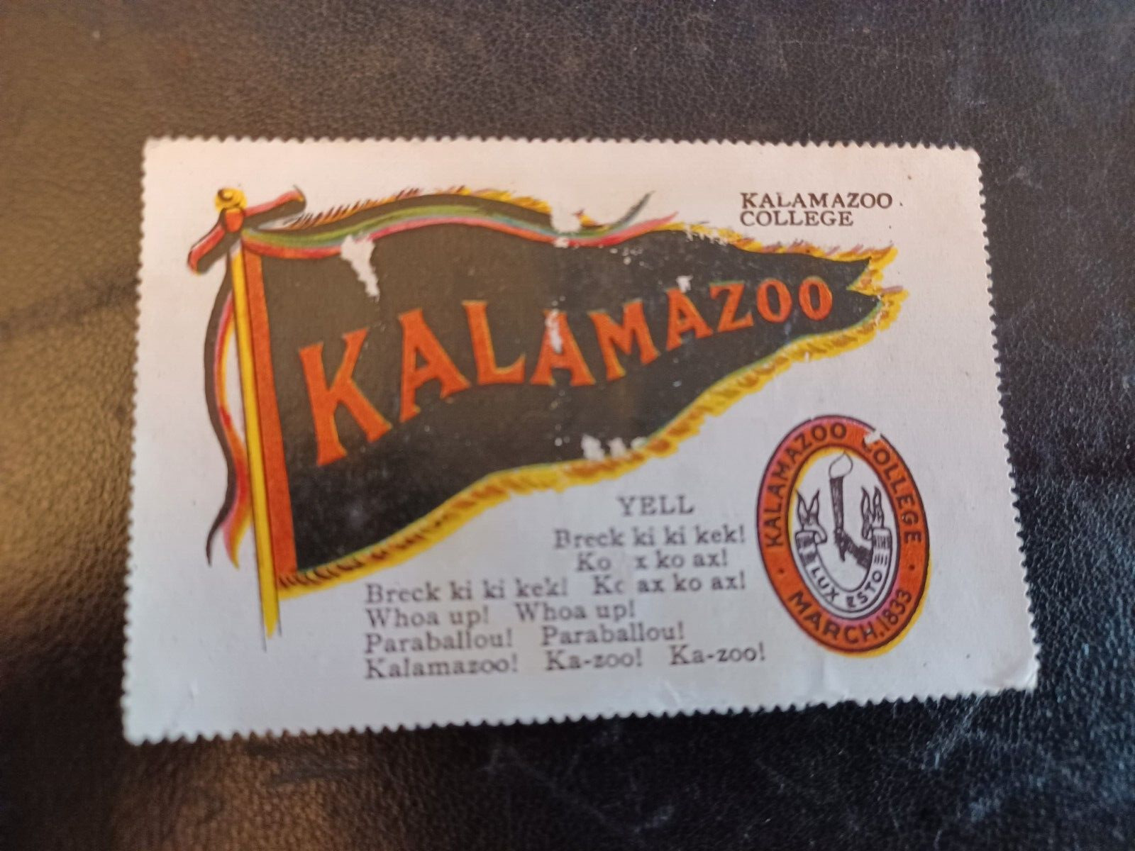 c1910s T331 Fatima Cigarettes stamp KALAMAZOO COLLEGE Tough issue