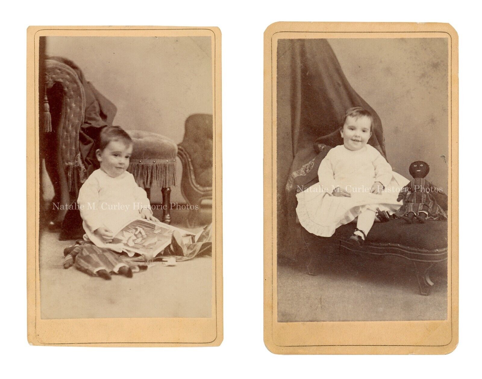 19thc Victorian Child & Black Rag Doll CDV Portland Maine Studio Photos PR
