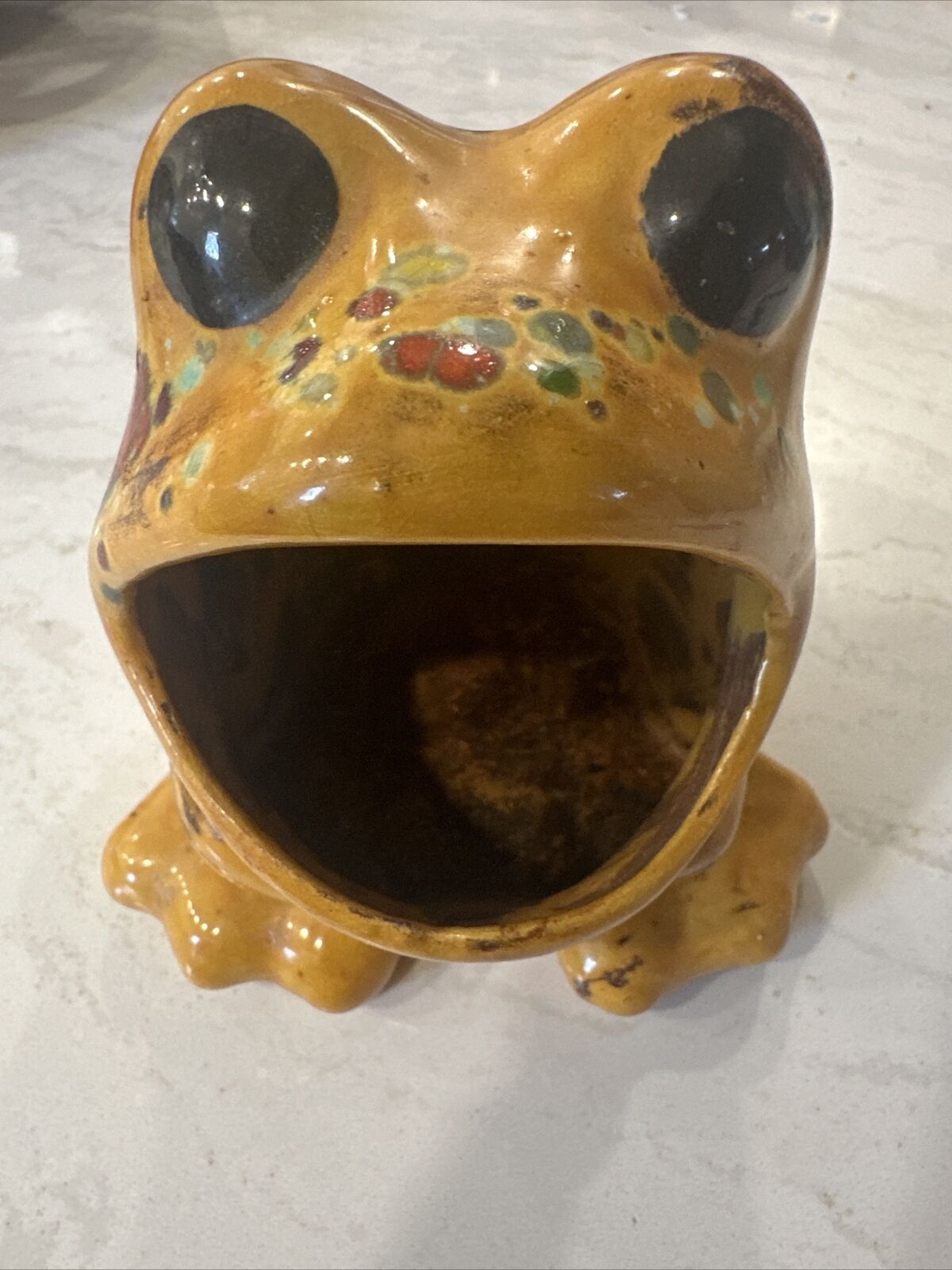 Vintage Wide Mouth Ceramic Frog Kitchen Sink Sponge Holder 1977 Glazed