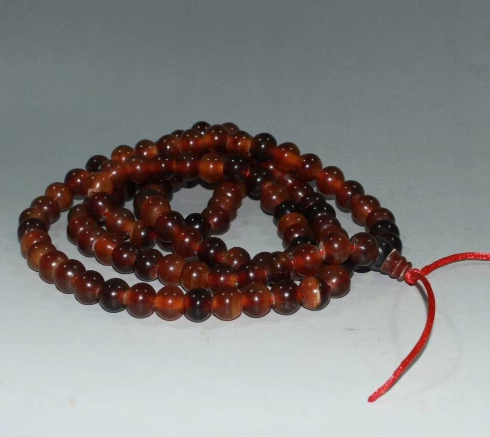 Collectible Tibetan Buddhism ox horn carved 108 Buddha pray bead necklace