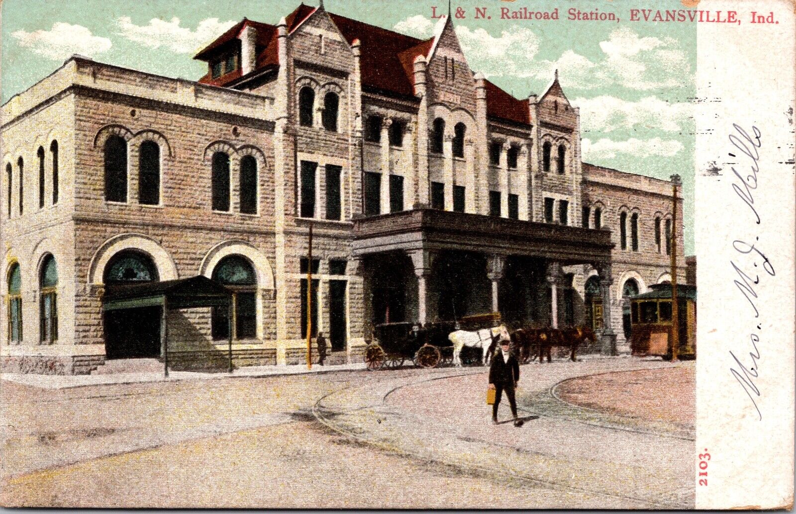 Postcard L. & N. Railroad Station in Evansville, Indiana