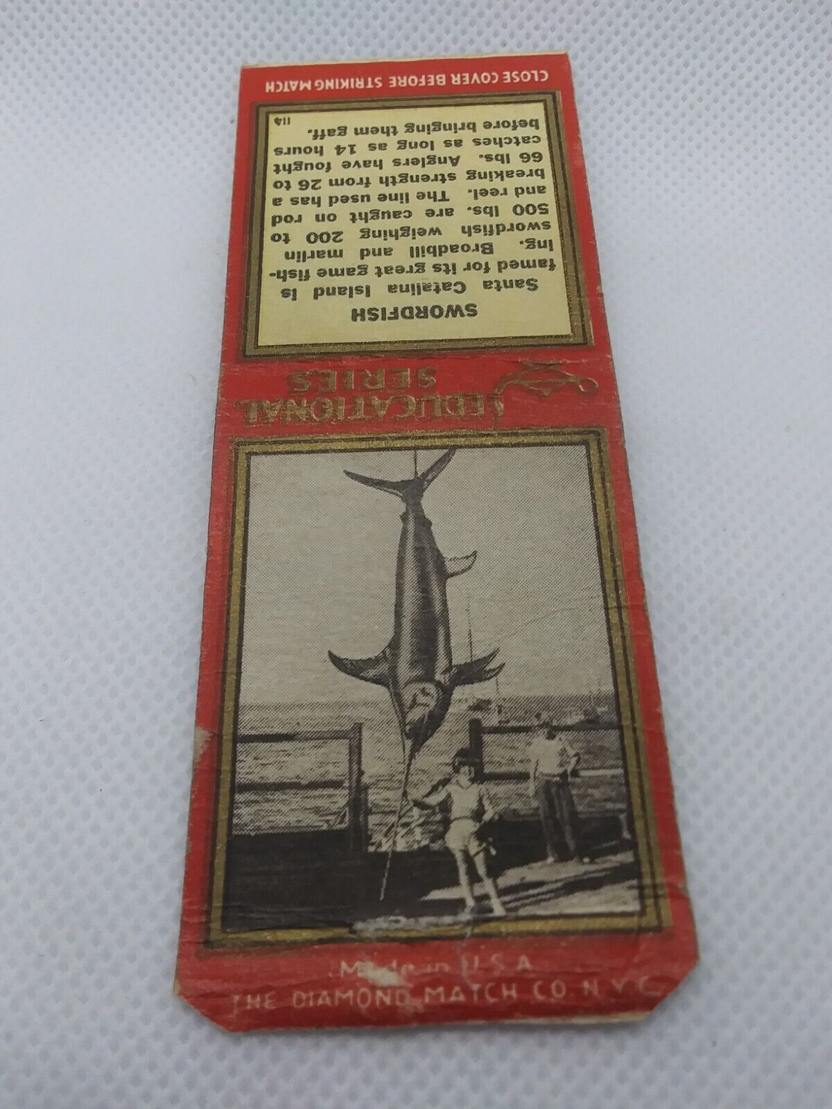 Vintage Educational Series Swordfish Santa Catalina Island Matchbook