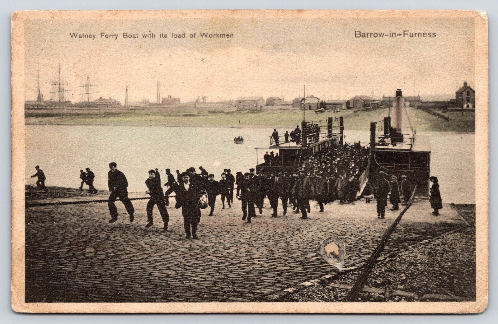 England Barrow-In-Furness Walney Ferry Boat Load of workmen Vintage Postcard