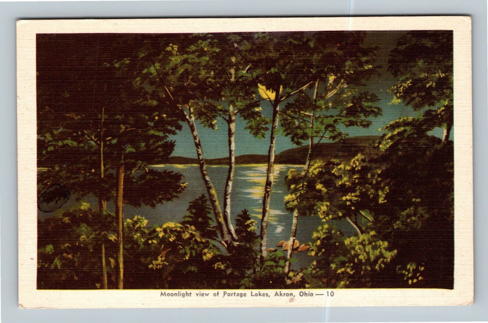 Akron OH, Moonlight View Portage Lakes, Ohio Vintage Postcard