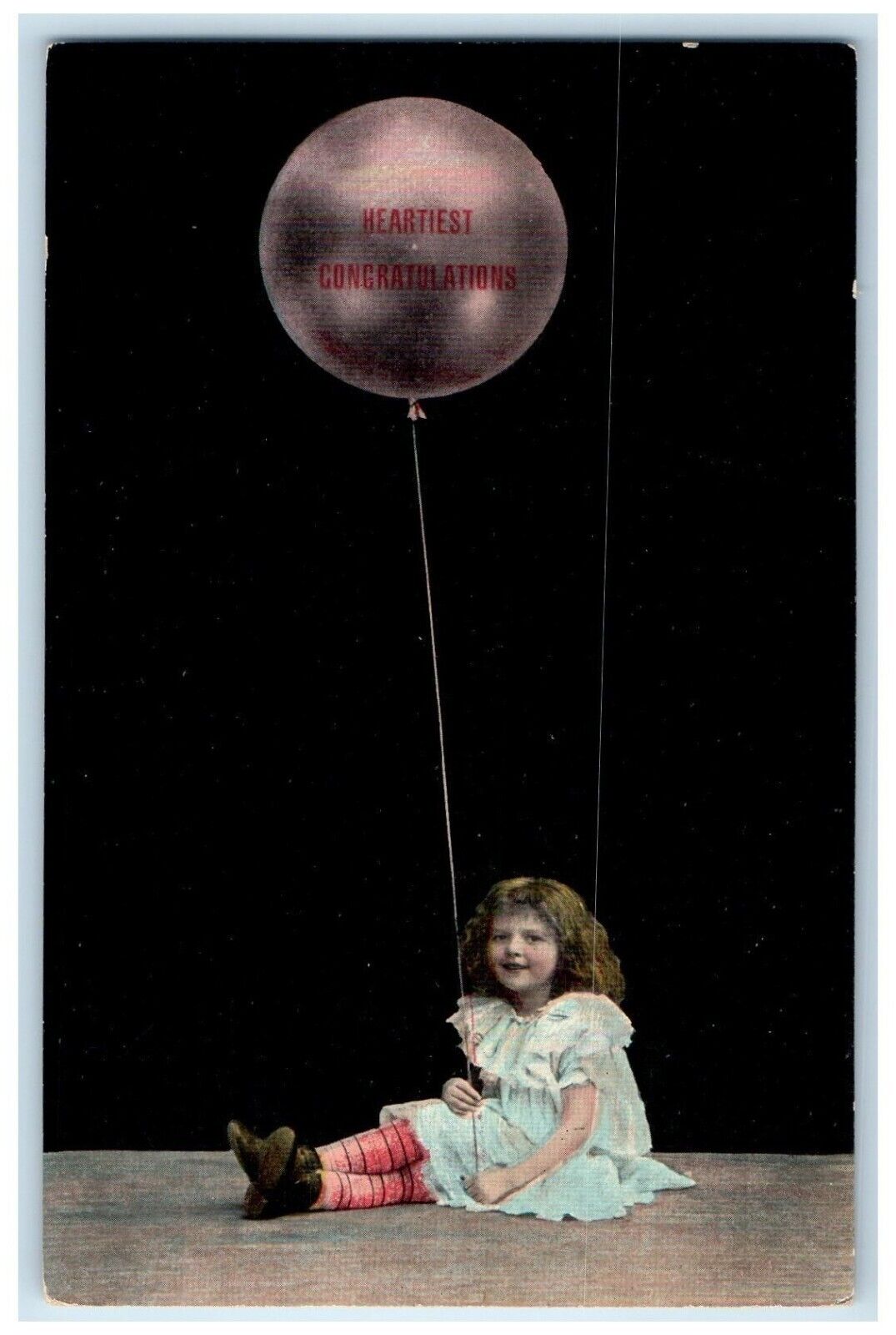 c1910's Girl Holding Balloon Heartiest Congratulations Unposted Antique Postcard