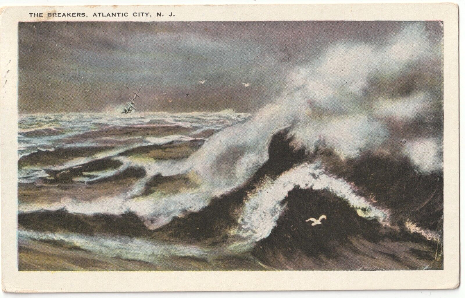 The Breakers with Ship-Atlantic City, New Jersey-1923 posted postcard