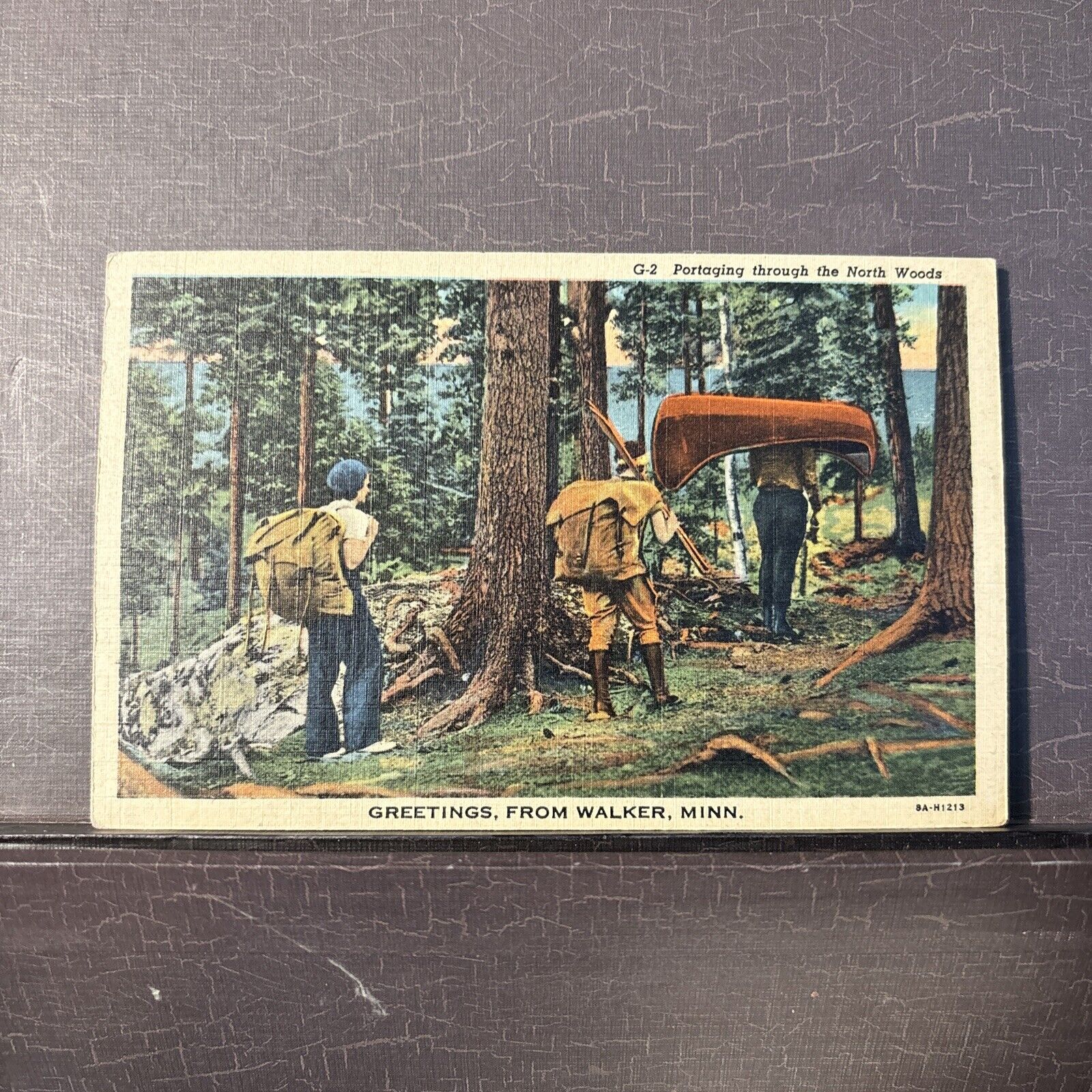 Canoe Portaging Boundary Waters Walker MN Minnesota Linen Postcard 1948 postmark