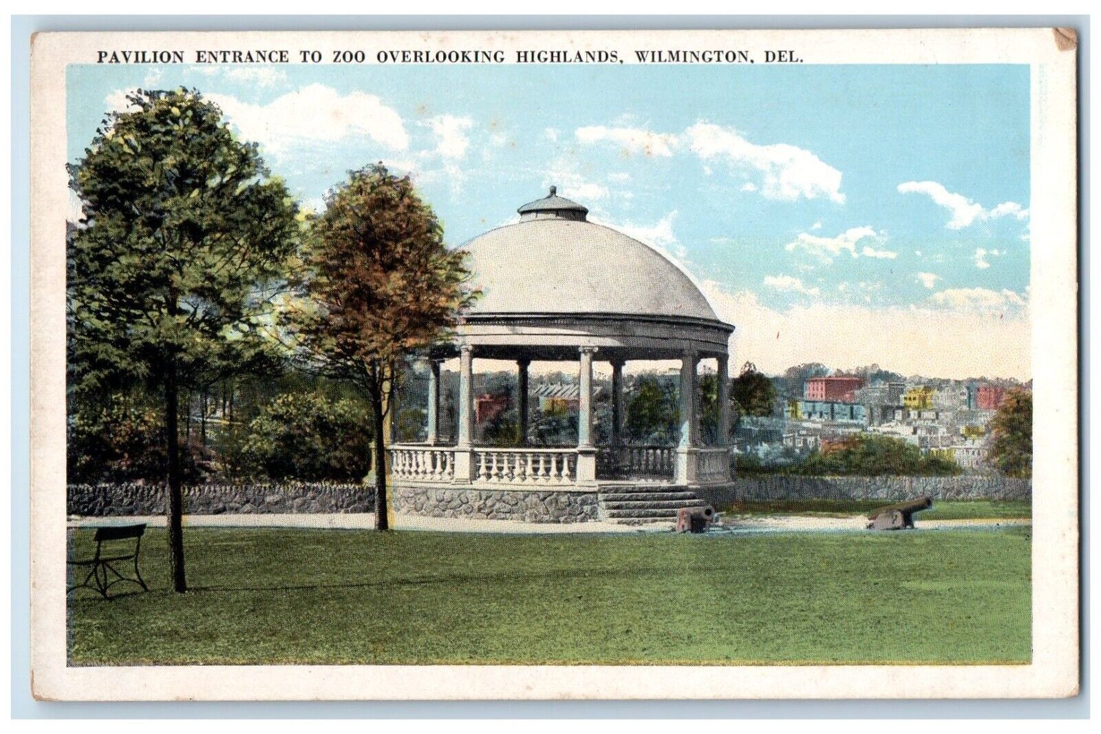 c1910 Pavilion Entrance Zoo Overlooking Highlands Wilmington Delaware Postcard