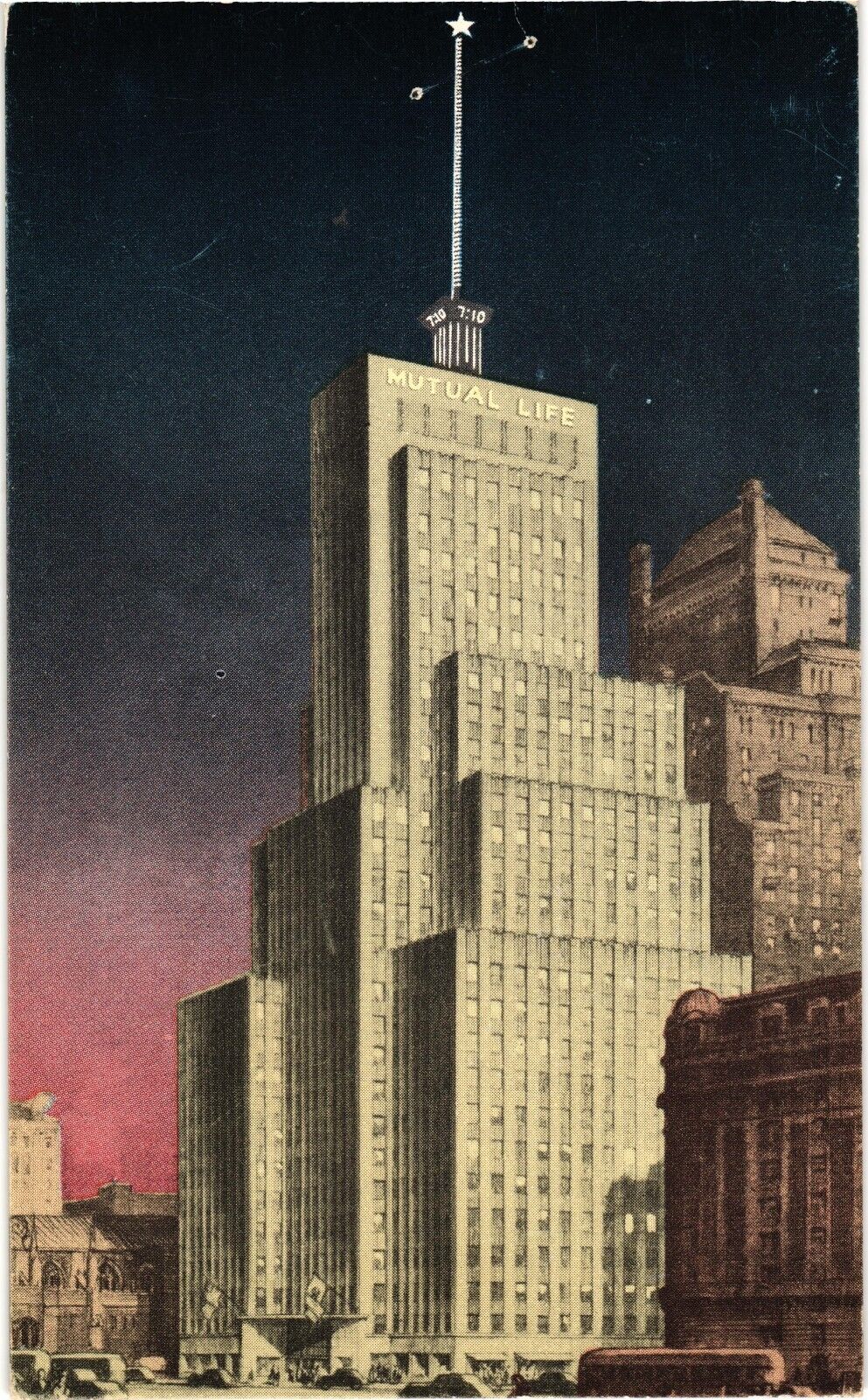 Mutual Life Building Broadway at 55th New York City NY Chrome Postcard 1950