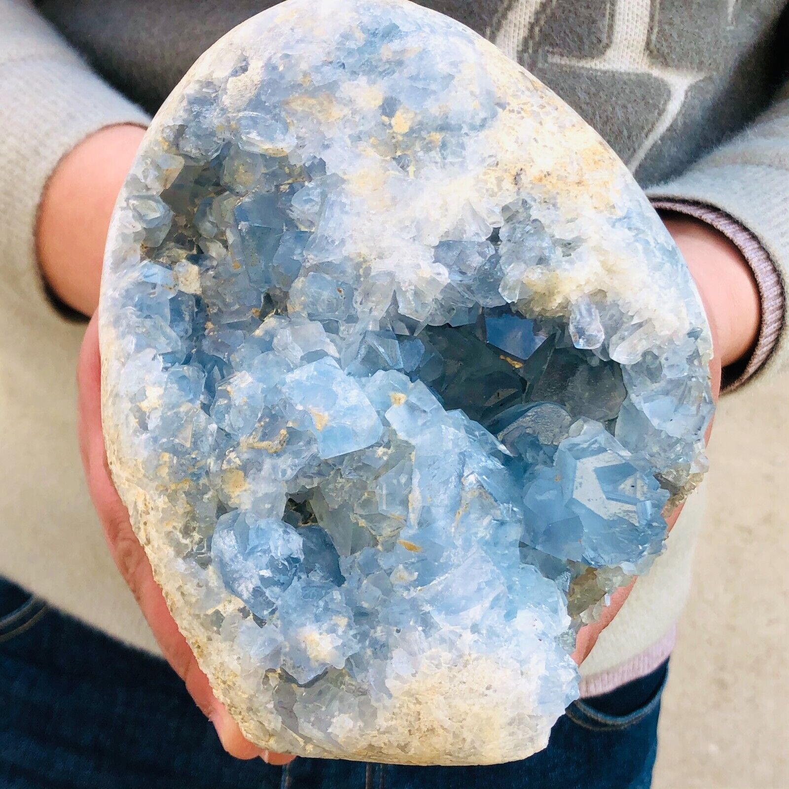 7.11lb Natural blue celestite geode quartz crystal mineral specimen healing
