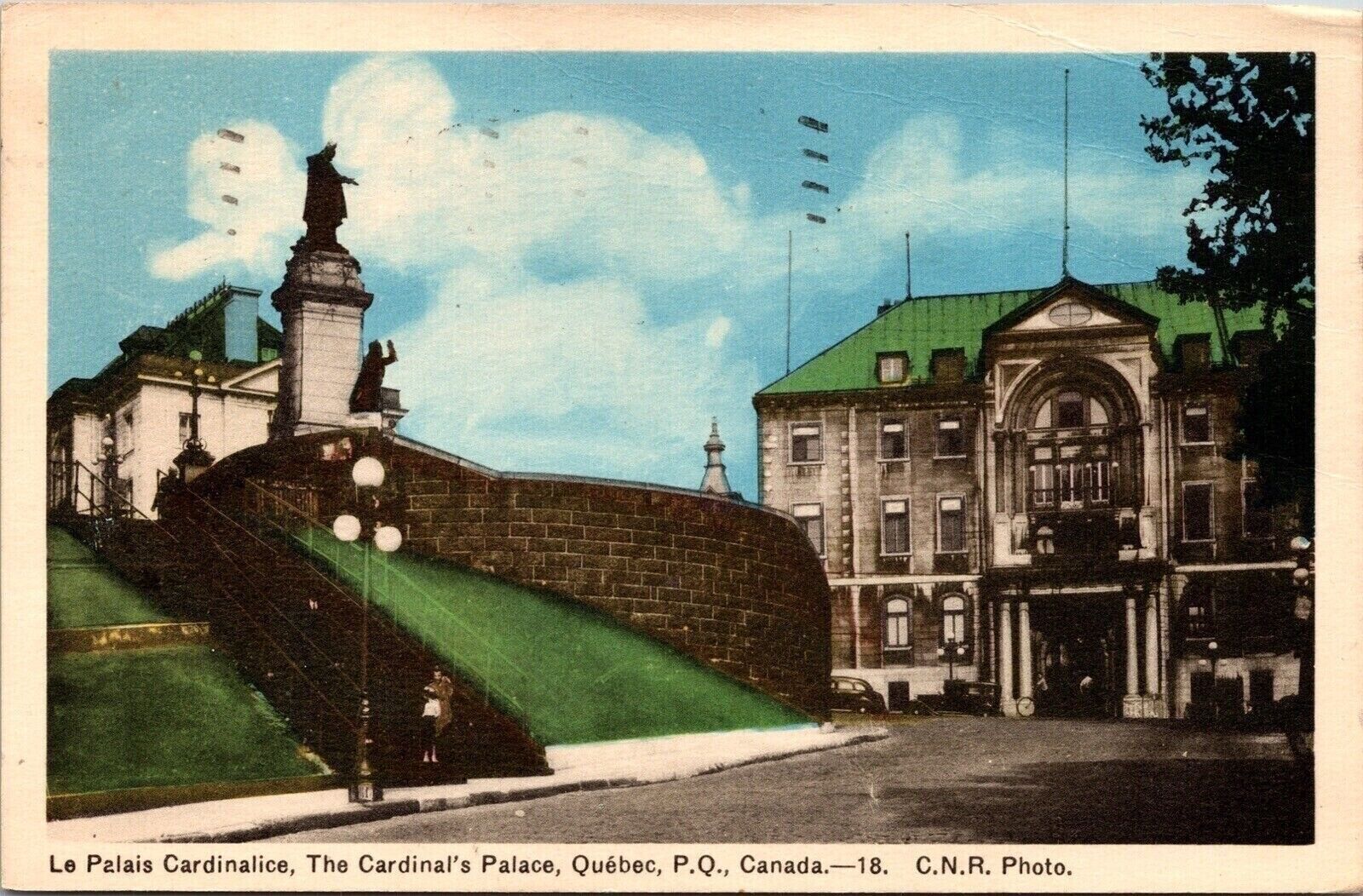 Cardinal Palace Quebec PQ Canada WB Postcard PM Cancel WOB Note VTG Vintage 3c
