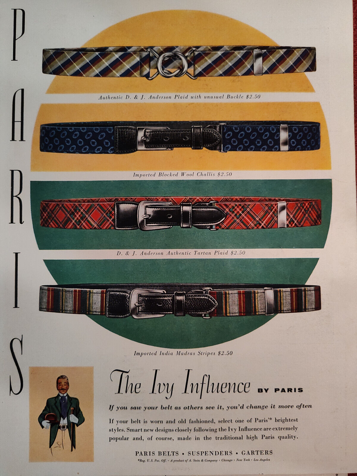 1957 Esquire Original Art Ads Ivy Influence Belts Old Smuggler Scotch Whisky