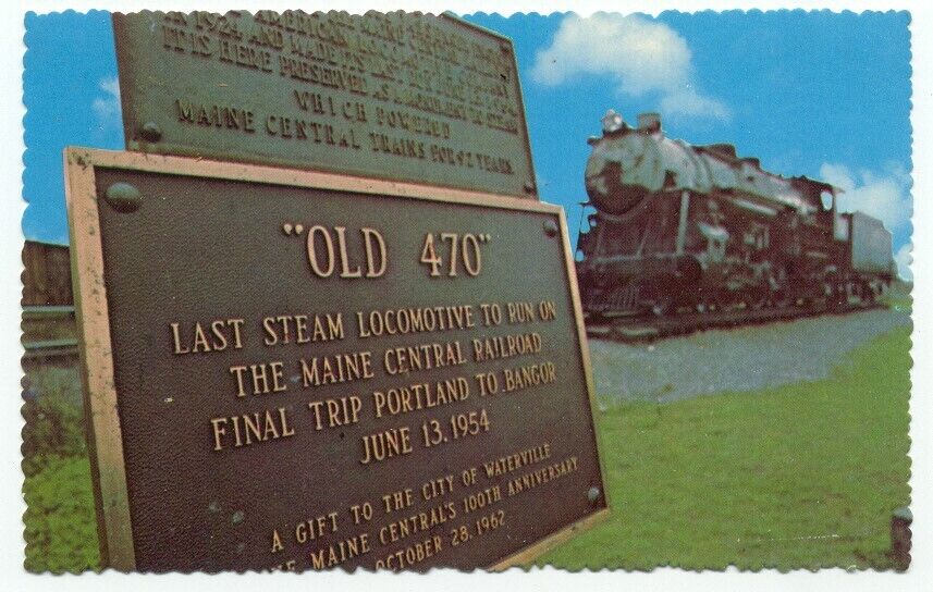  Maine Central Railroad Steam Engine Locomotive Old 470 Postcard Waterville