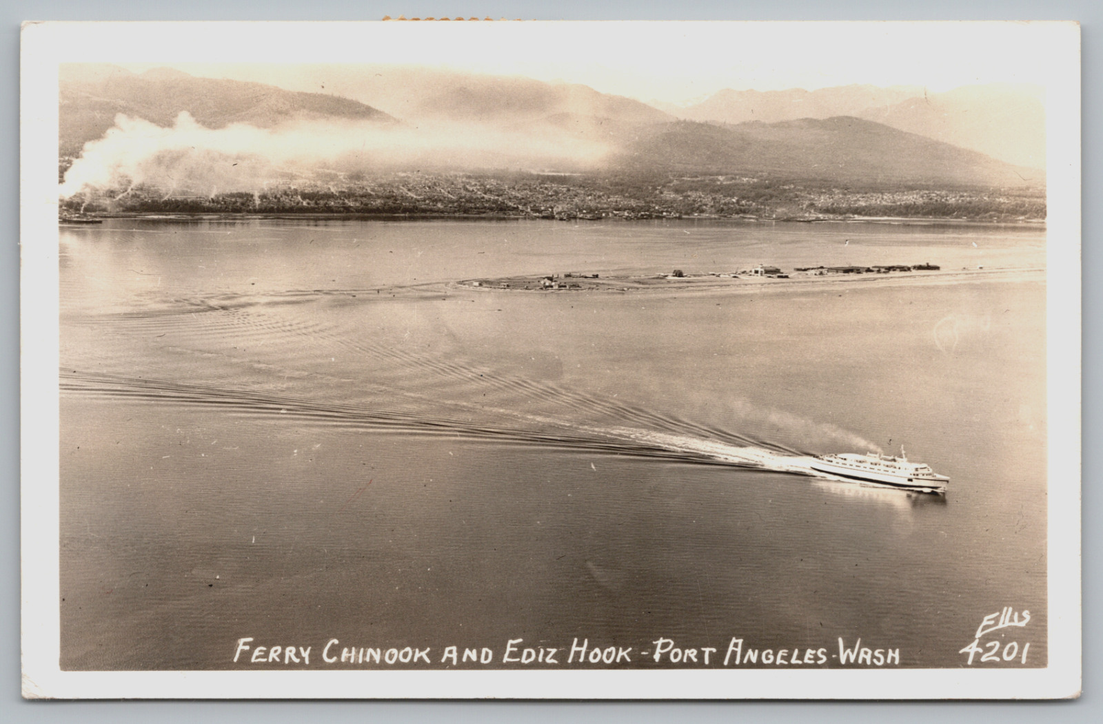 Postcard, RPPC, Ferry Chinook, Ediz Hook Sand Spit, Port Angeles, Washington