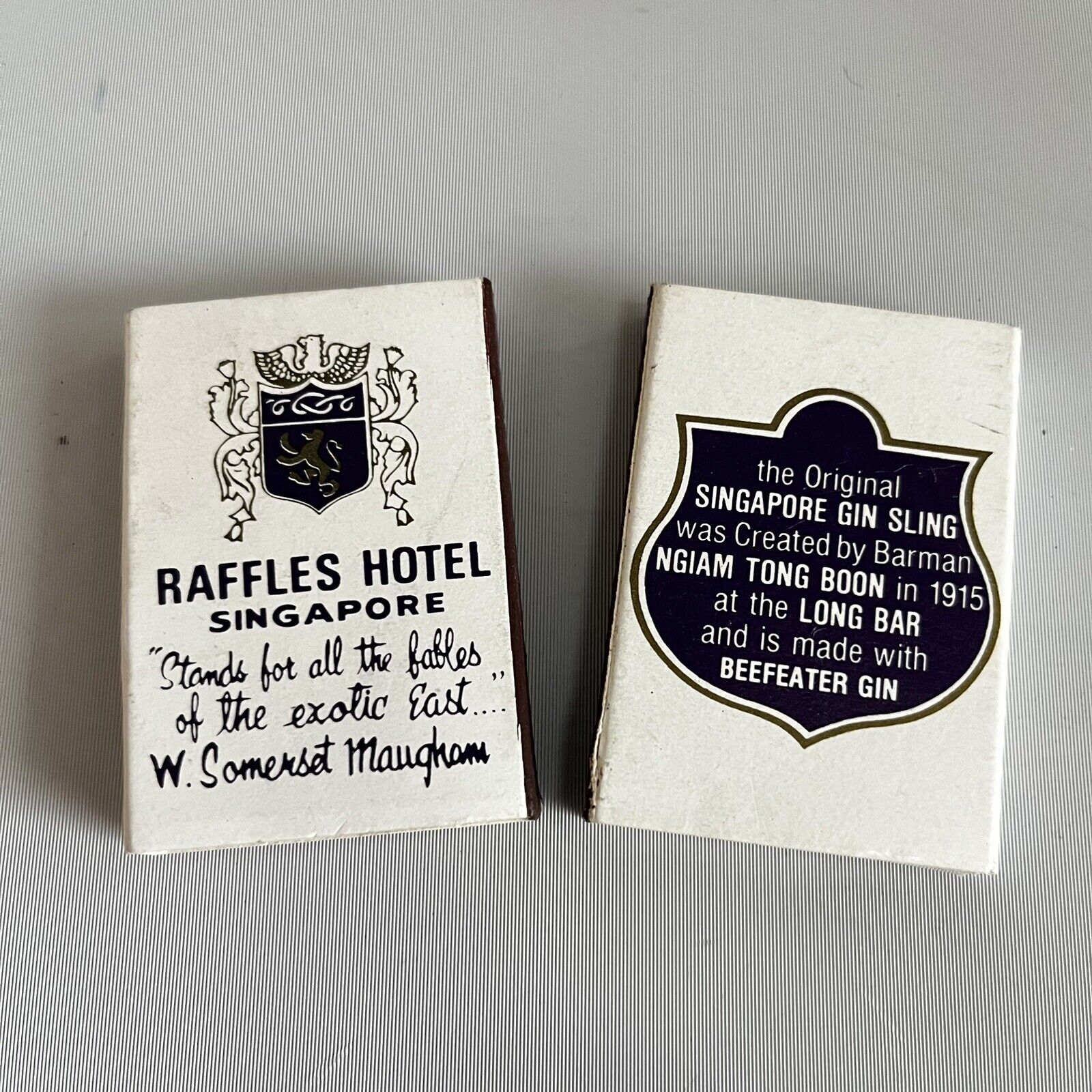 Lot of 2 Vintage Raffles Hotel Singapore S Maugham Matchbox Matchbook w/Matches