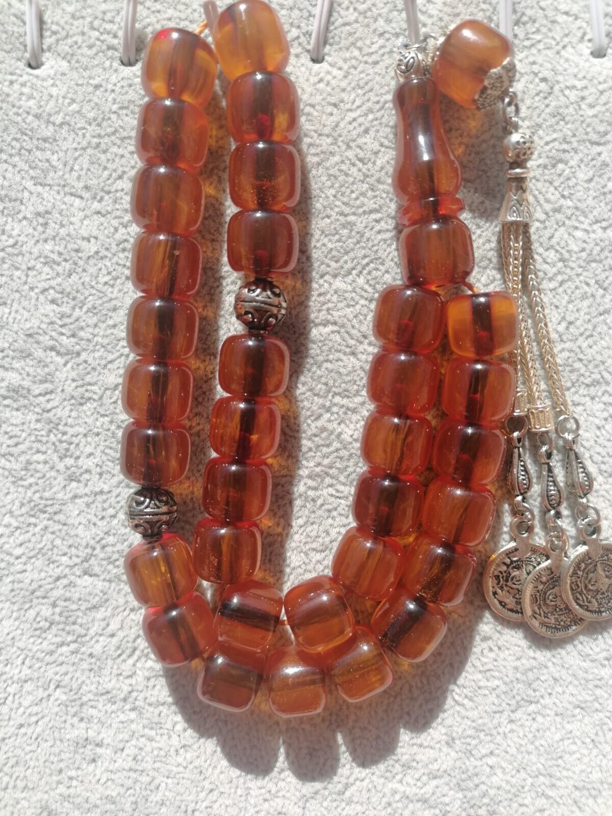 German Faturan Cherry Amber Bakelite 33 Prayer Beads Tasbih Misbaha Rosary