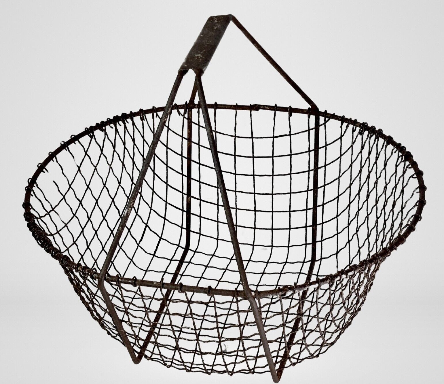 Antique French Oyster Basket 1920s-30s, Vintage Wire Harvest Collector