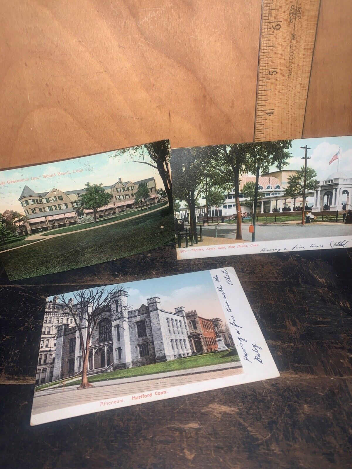 Three Antique Postcards, New Haven, Hartford, Sound Beach.