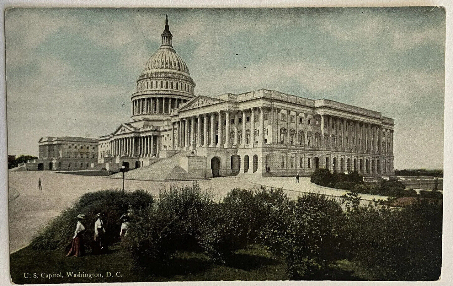 Washington DC US Capitol People in Bushes Vintage Postcard c1910