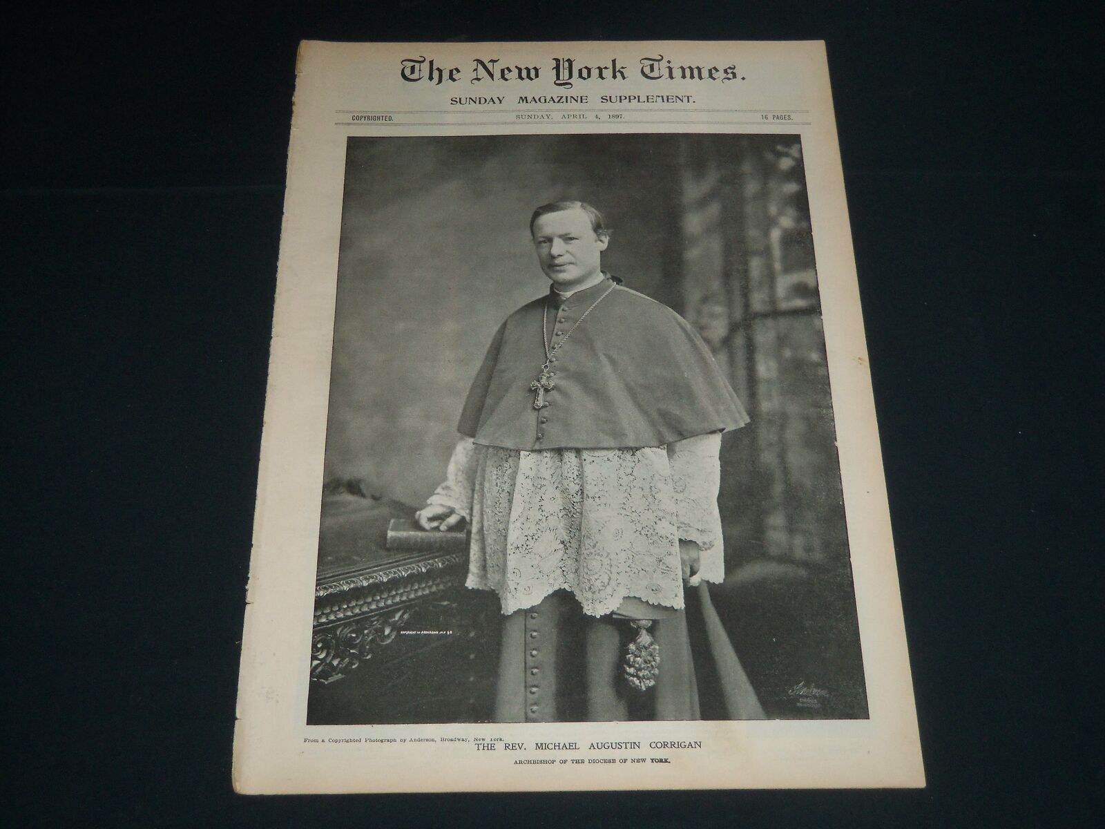 1897 APRIL 4 NEW YORK TIMES ILLUSTRATED MAGAZINE -REV MICHAEL CORRIGAN - NP 3866