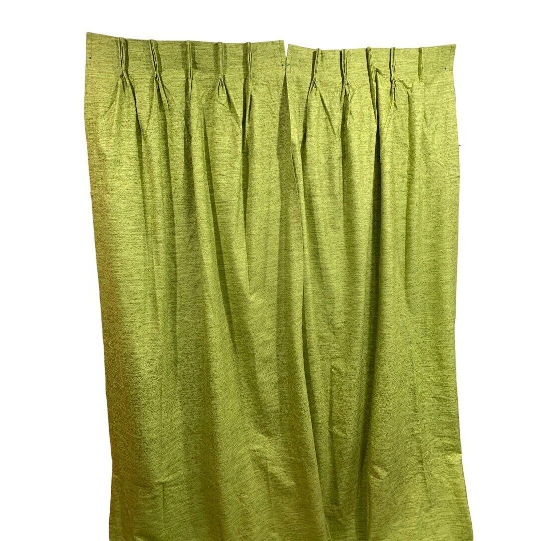 1960s Vintage Green Pinch Pleat Curtain 2 Panels 23.5\