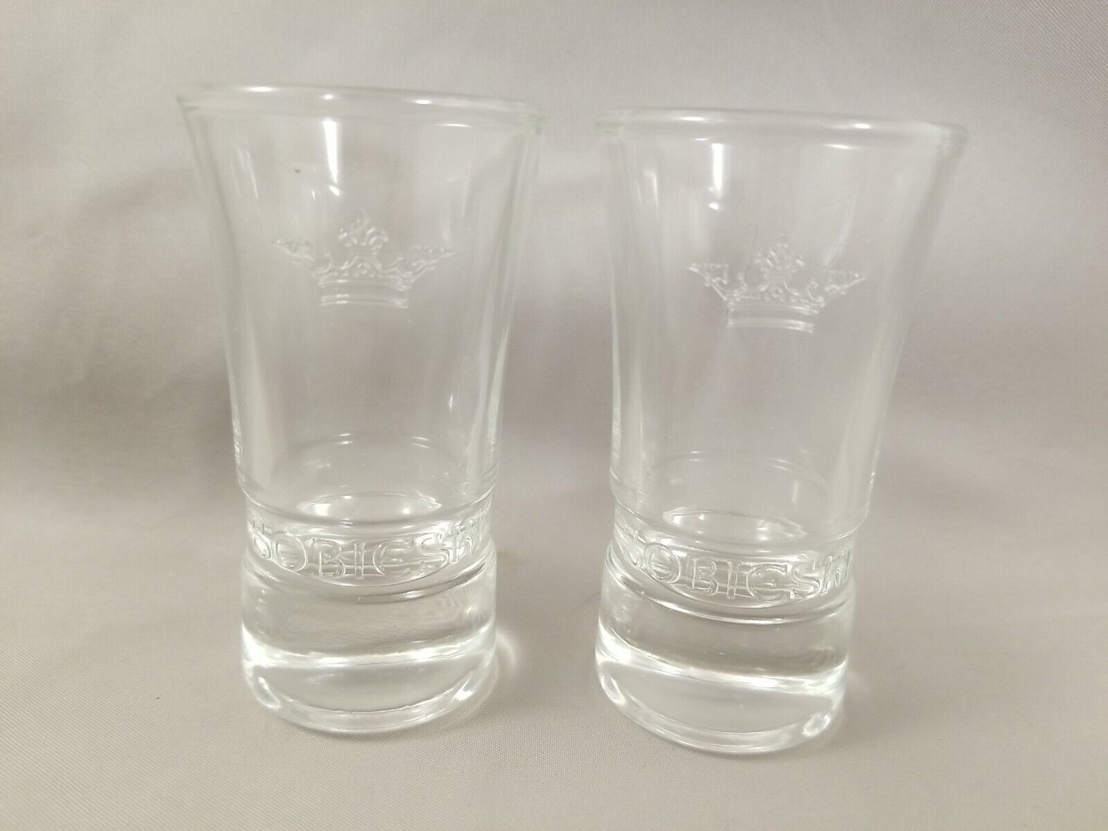 2 Brand New Sobieski Vodka Shot Glasses Embossed Crown Logo NIP