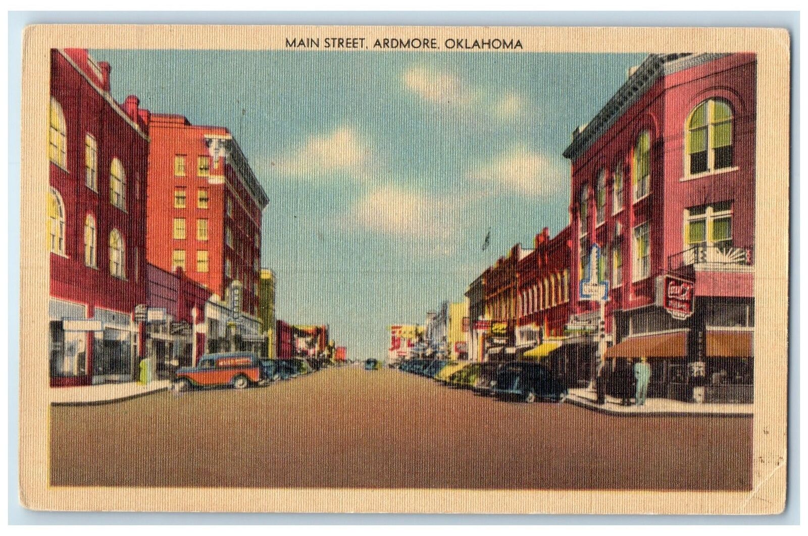 c1940\'s Main Street Shops & Cars Ardmore Oklahoma OK Unposted Buildings Postcard