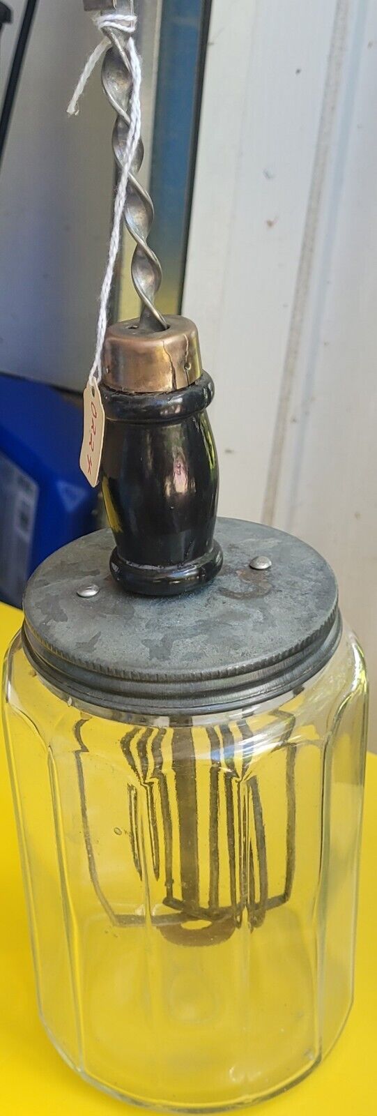 Antique Glass Jar Egg Beater Hand Mixer Quart Jar No Chips, Breaks, Flea Bites