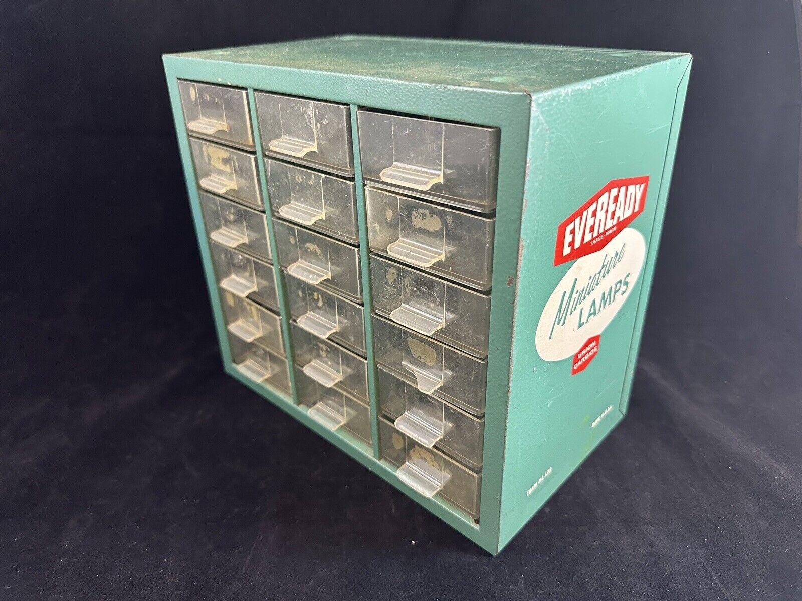 Vintage Eveready Miniature Lamps Metal Hardware Store Display Cabinet