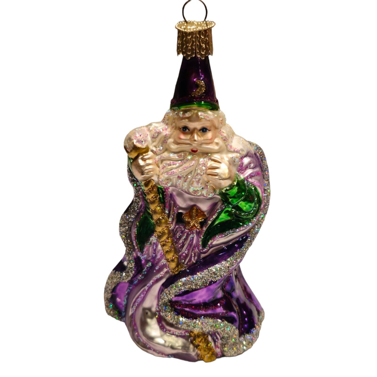 Vintage 2003 Old World Christmas Purple Wizard Sorcerer D&D Glass Ornament