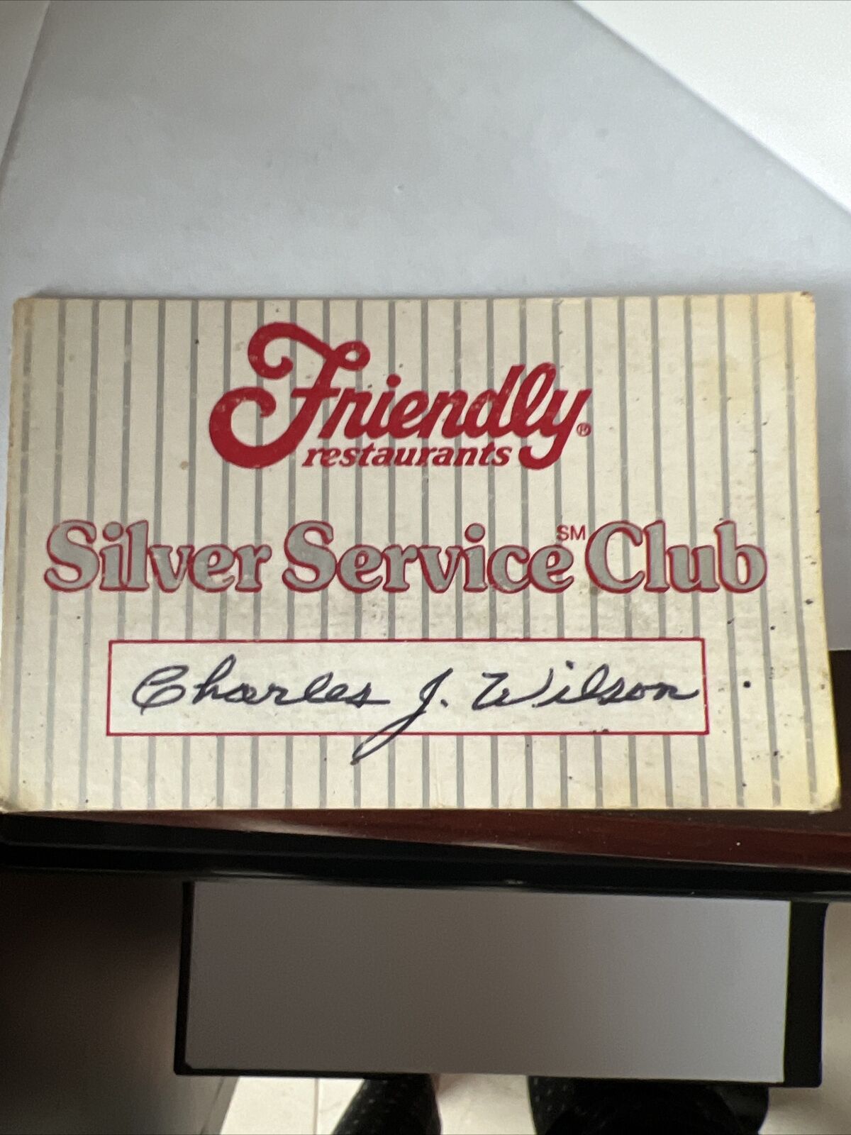 Vintage Friendly’s Restaurant Service Club Card
